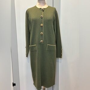 Vintage  80’s Don Sayres for Wellmore. Olive Green Wool Rayon Knit Dress Size 10